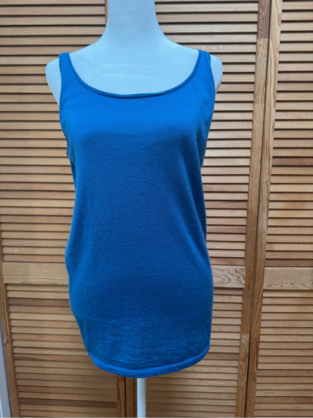 Eileen Fisher 100% Merino Wool Scoop Neck Tank Top Blue Size Medium Lagenlook